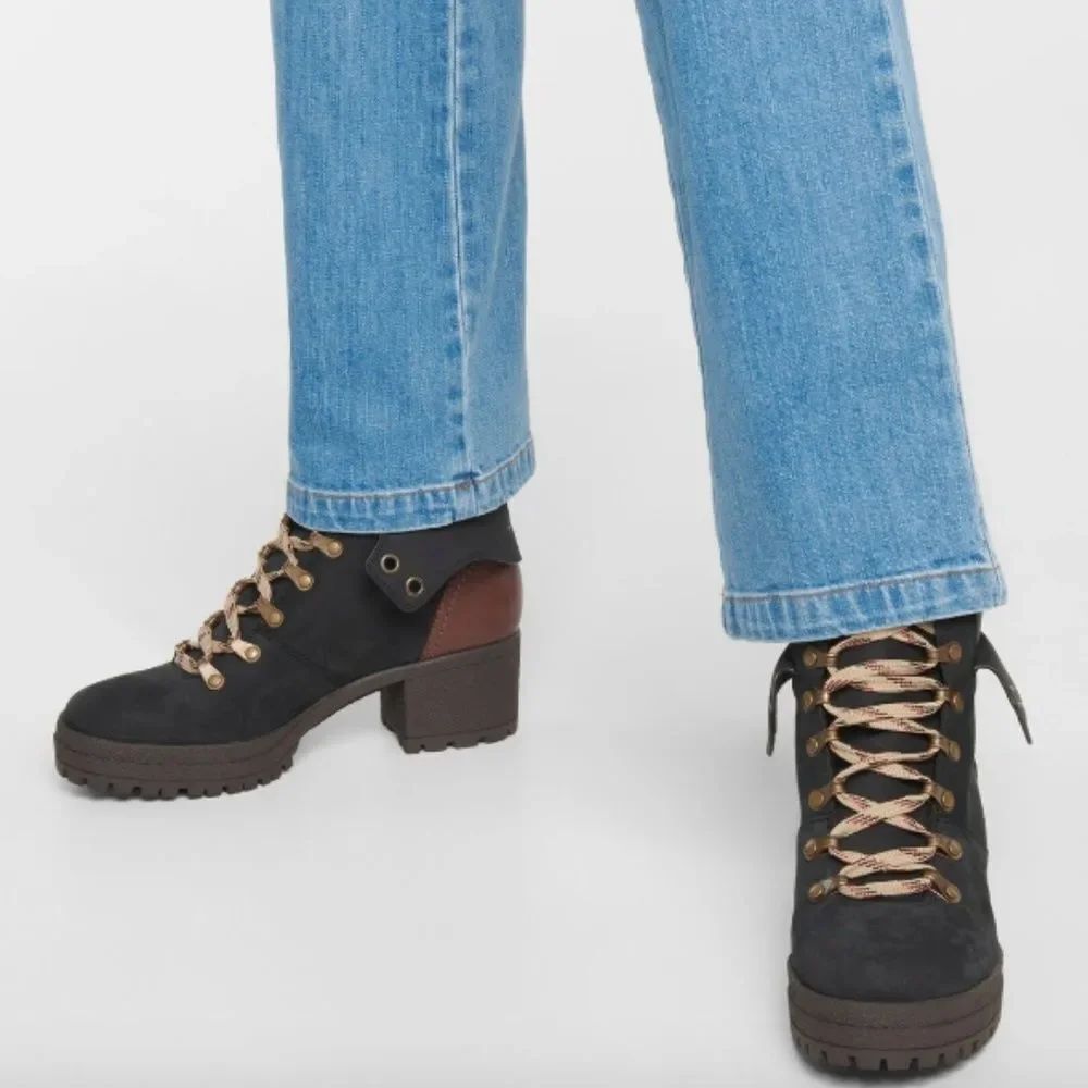 NEW See By Chloe Black Brown Eileen Leather Suede Lace Up Heeled Boots 36 US 5.5